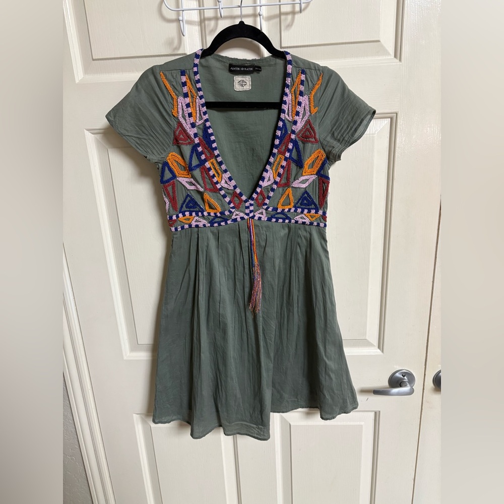 VTG ANTIK BATIK Cotton Beaded Bohemian Tunic